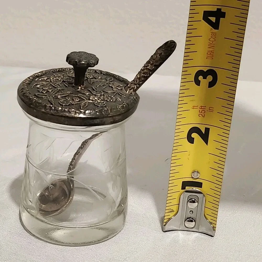 S. Kirk & Son Sterling Silver Floral Repousse Etched Jelly Jar & Original Spoon